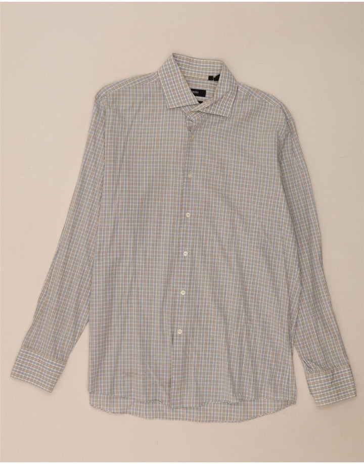 Hugo Boss Herre Regular Fit skjorte størrelse 16 1/2 Large Blue Gingham Cotton