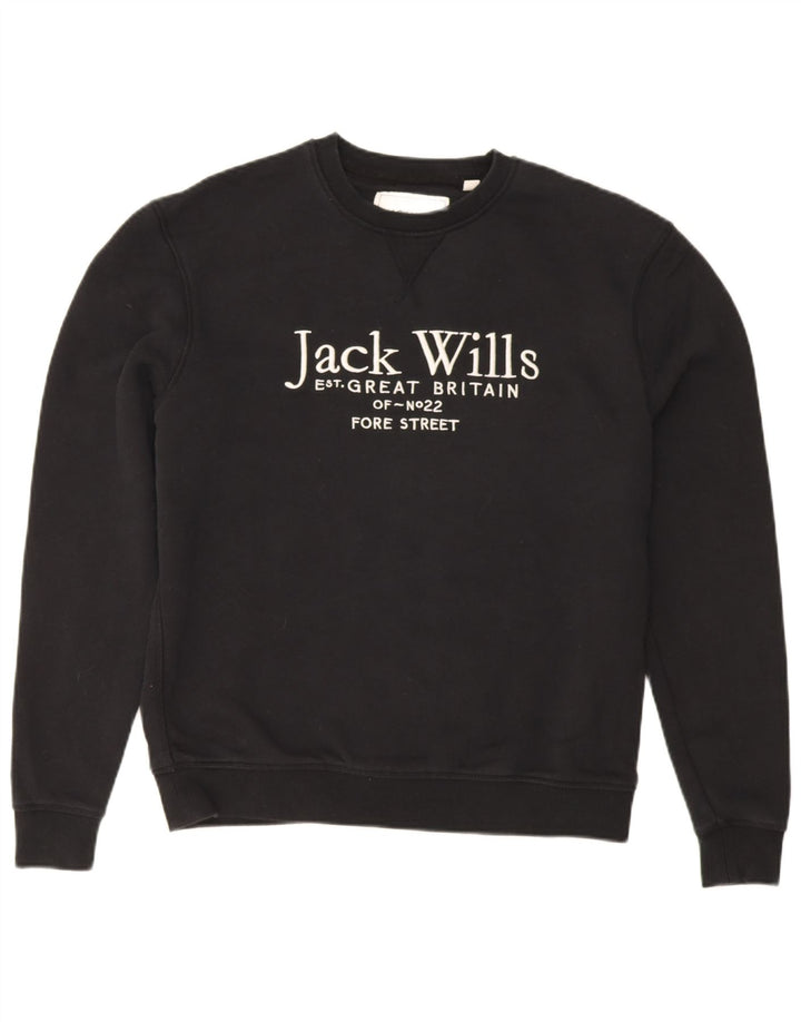 Jack Wills Herre Grafisk Sweatshirt Jumper Lille sort bomuld