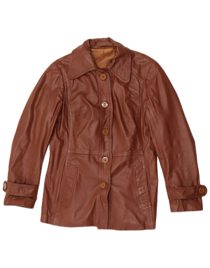 VINTAGE Dame Læderjakke IT 42 Medium Brun