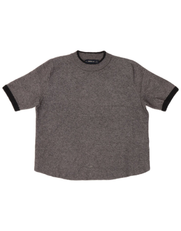Zara Womens Crop Kortærmet Turtle Neck Jumper Sweater UK 10 Small Grey