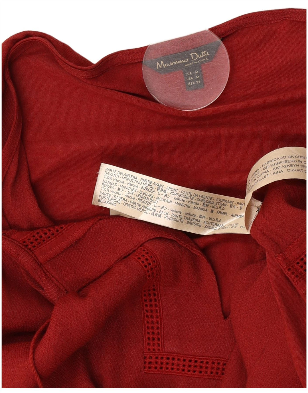 Massimo Dutti Dame 3/4-ærmet tunikatop UK 14 Medium Burgundy Viscose