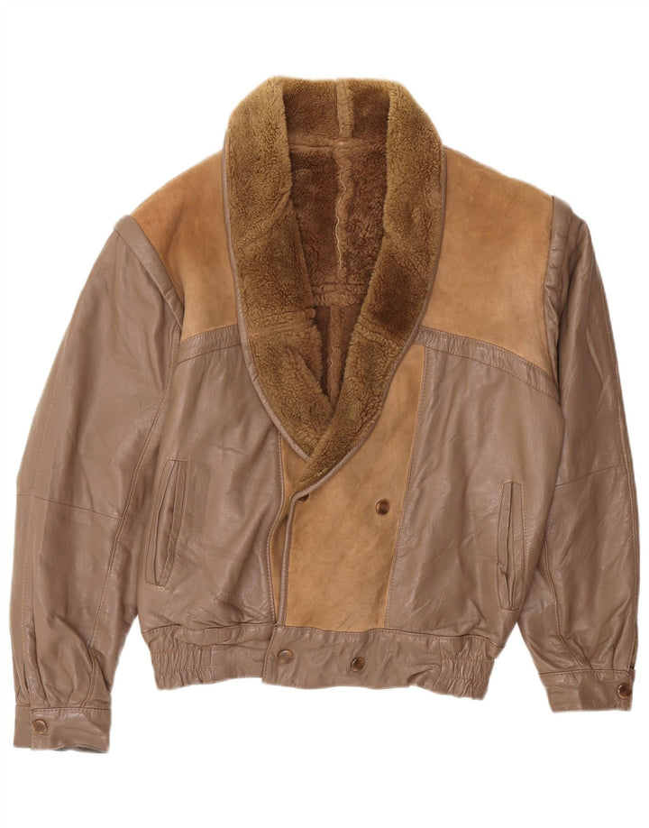 Vintage Herre Bomber Shearling Jacket IT 52 XL Brun