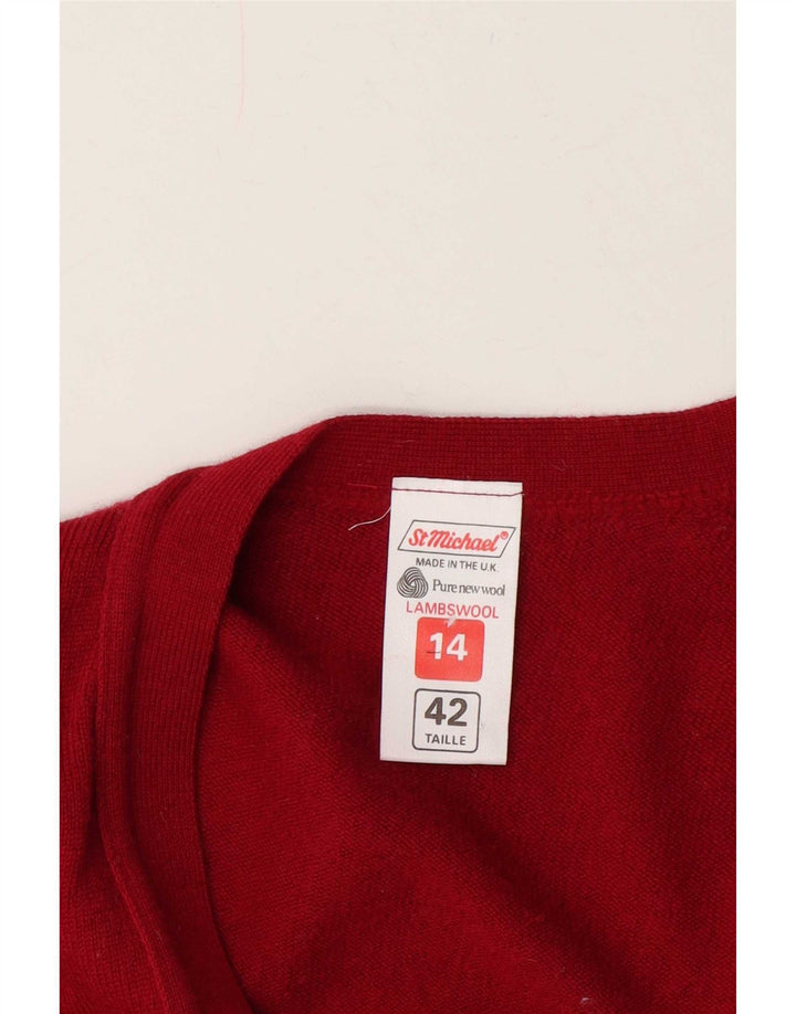 St Michael Dame Cardigan Sweater UK 14 Large Burgundy Wool