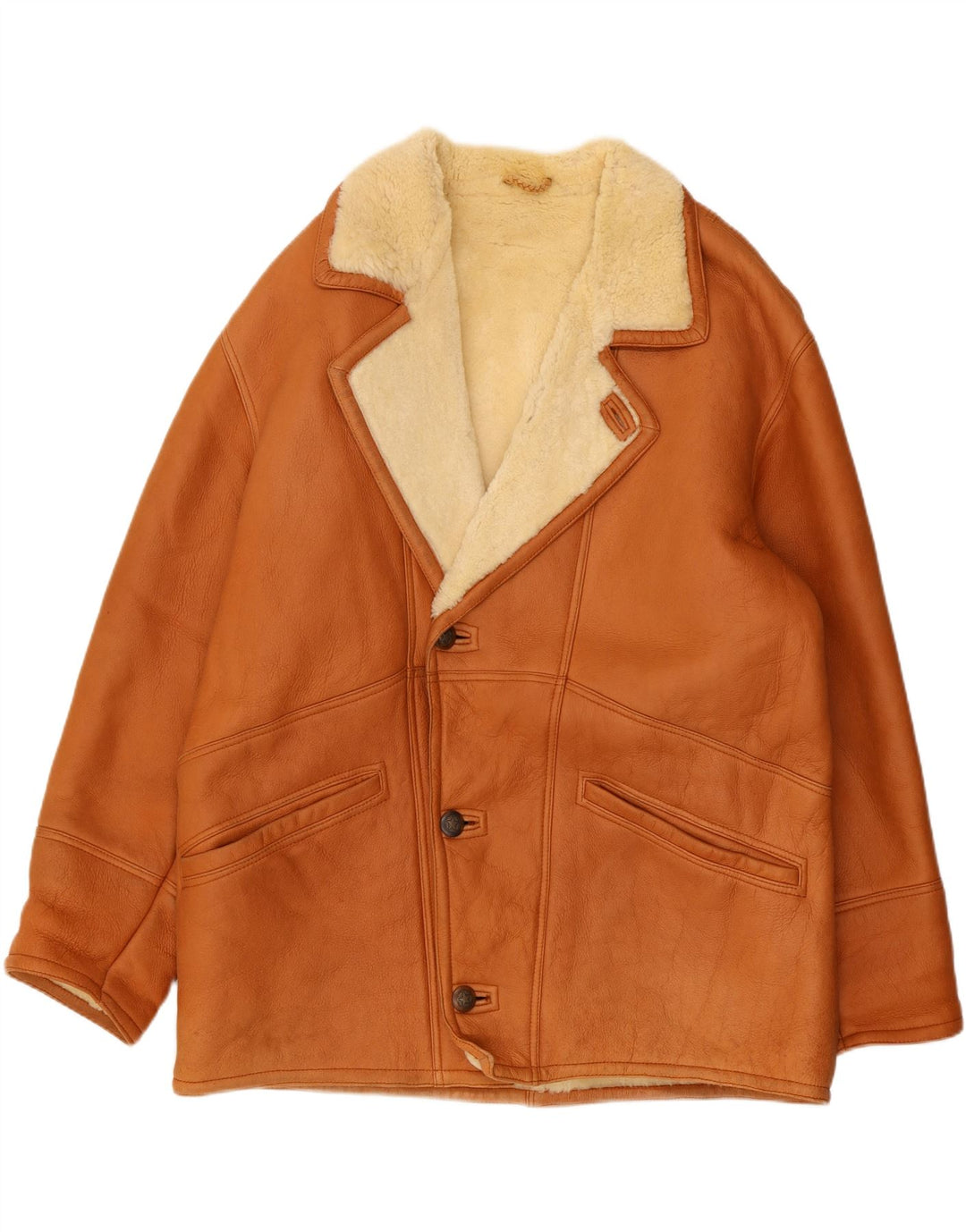 Vintage Herre Shearling Jacket UK 40 Stort brunt læder