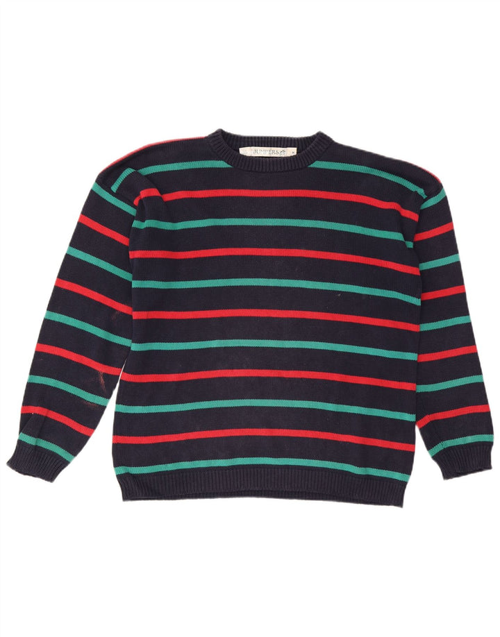Vintage sweater med rund hals til mænd Medium marineblå stribet bomuld
