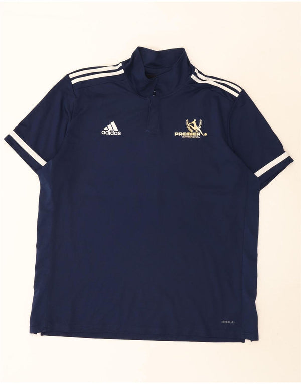 Adidas Herre Aeroready Grafisk Polo Shirt 2XL Navy Blue Colourblock