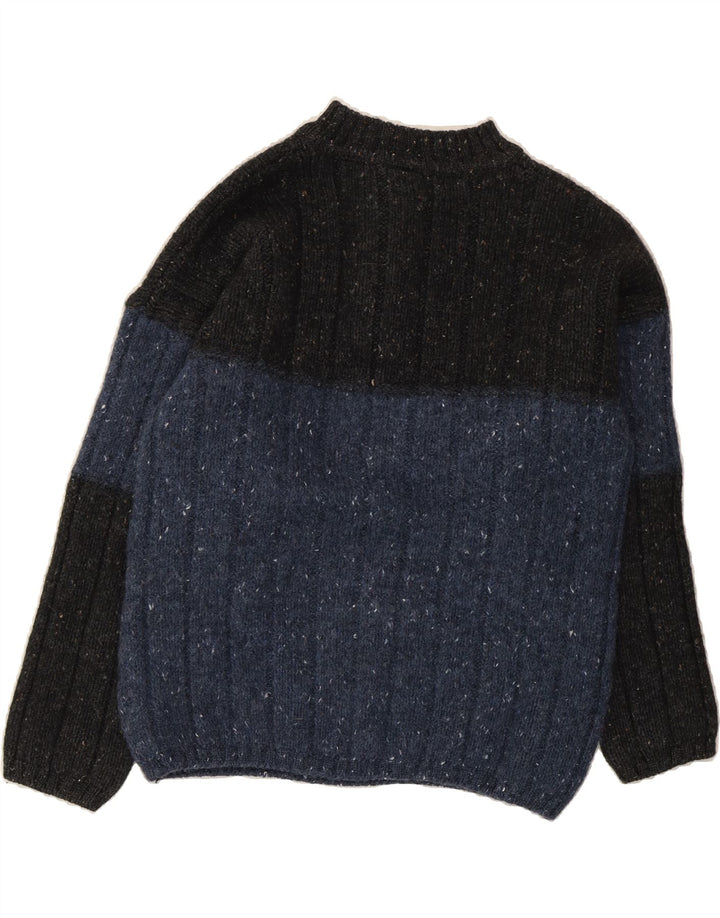 VINTAGE Womens Button Neck Jumper Sweater UK 14 Medium Blue Colourblock Vintage Vintage and Second-Hand Vintage from Messina Hembry 