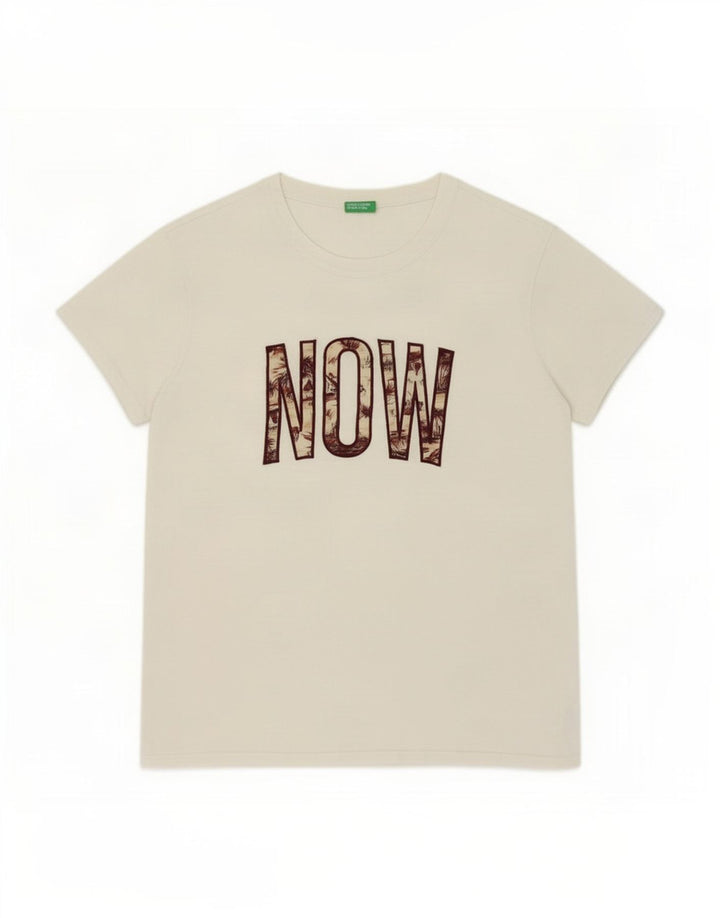 Benetton Herre grafisk T-shirt Top Medium Hvid Bomuld