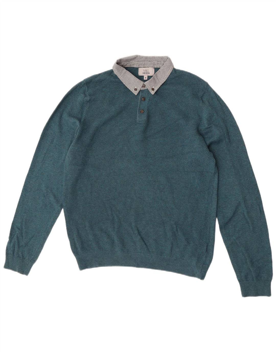 Marks & Spencer Herre Polo Neck Jumper Sweater Medium Green Colourblock