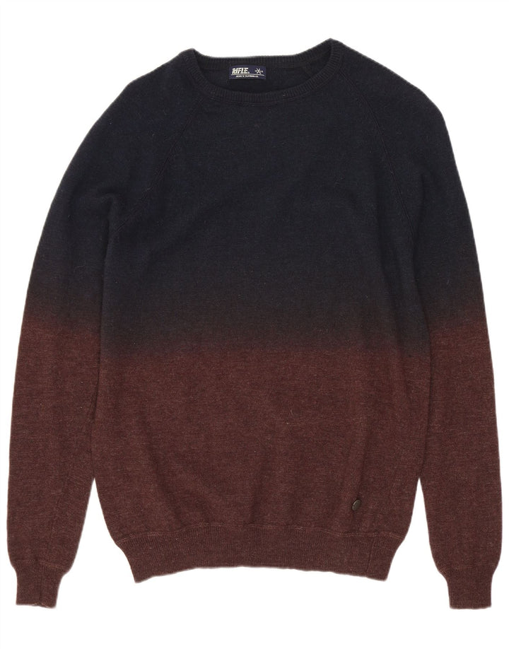 Rifle Herre Boat Neck Jumper Sweater Small Navy Blue Colourblock Uld