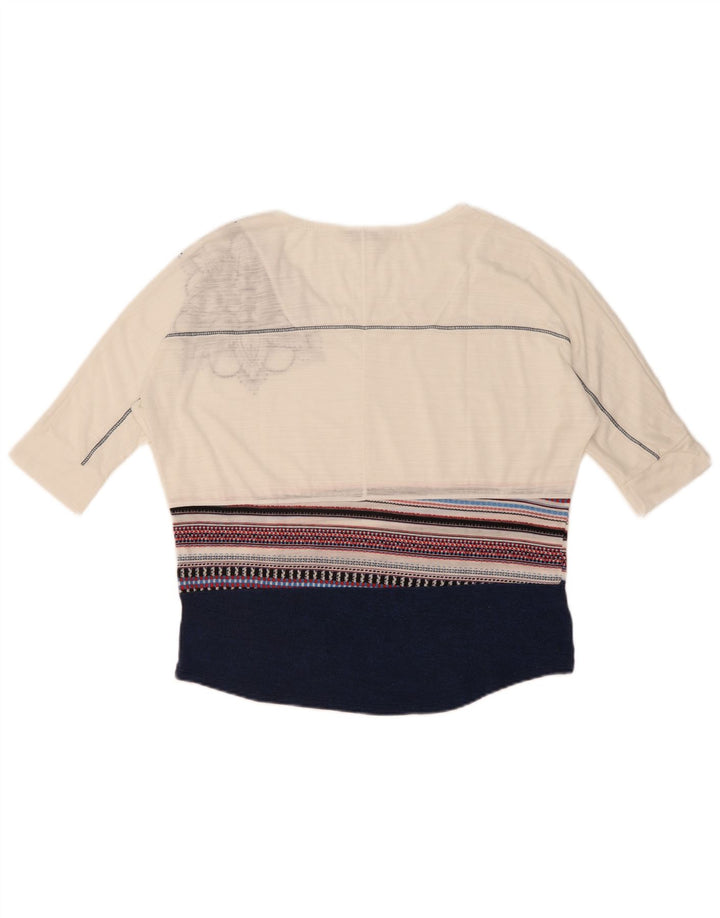 Desigual Womens Grafisk Top 3/4 ærme UK 10 Small White Colourblock