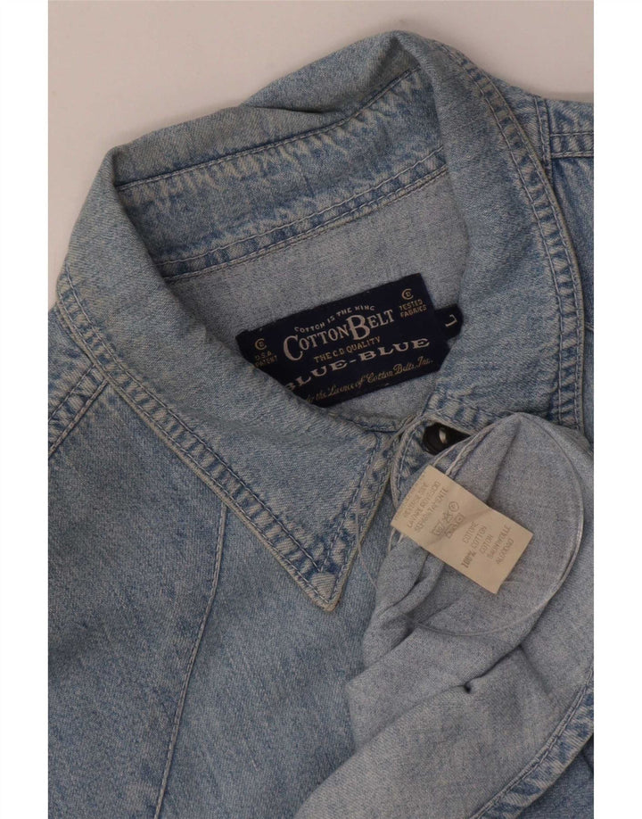 Bomuldsbælte vestlig denimskjorte til mænd Large Blue