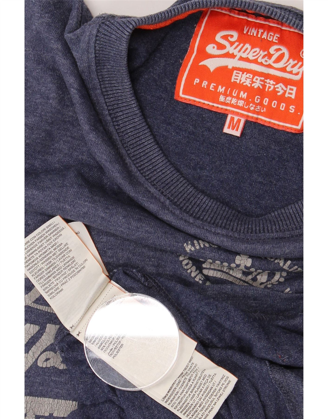 SUPERDRY Herre grafisk T-shirt Top Medium Navyblå Bomuld