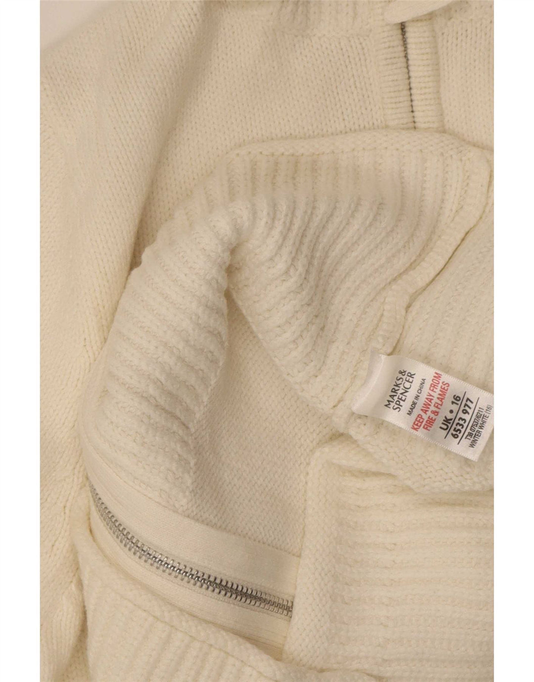 Marks & Spencer dame cardigan sweater med lynlås UK 16 Stor hvid bomuld