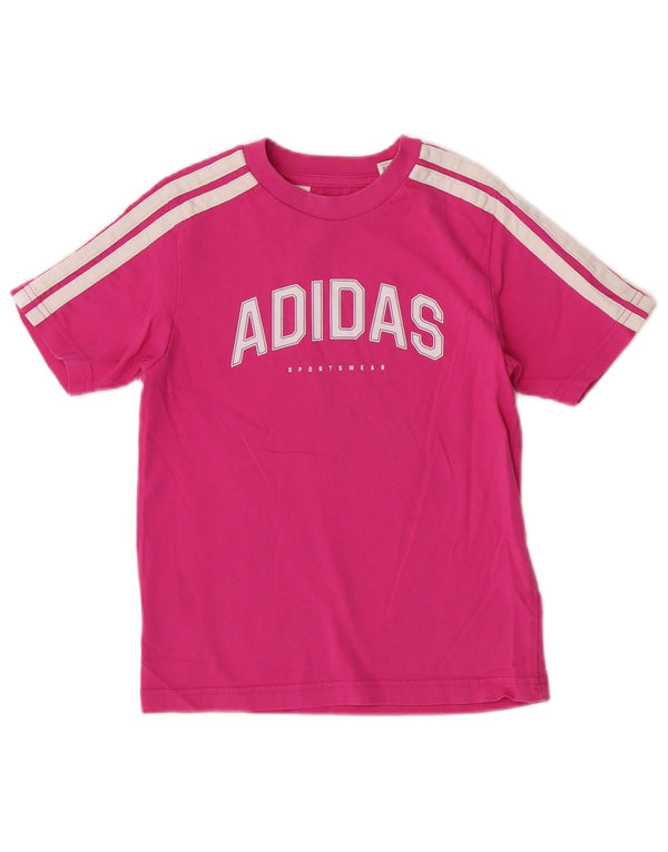 Adidas Girls Regular Graphic T-Shirt Top 7-8 år Pink Bomuld