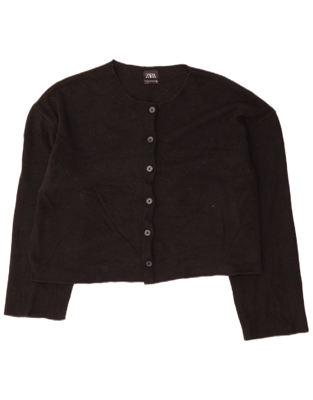 Zara Womens Crop Cardigan Sweater UK 18 XL Sort Polyester