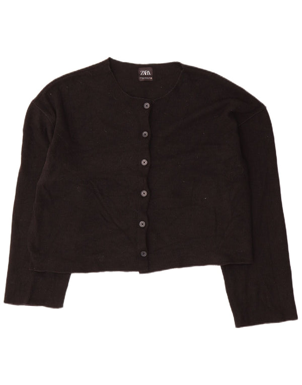 Zara Womens Crop Cardigan Sweater UK 18 XL Sort Polyester