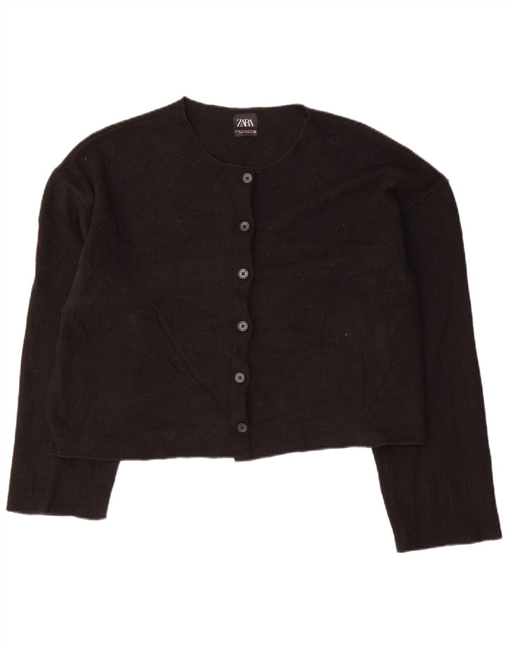 Zara Womens Crop Cardigan Sweater UK 18 XL Sort Polyester