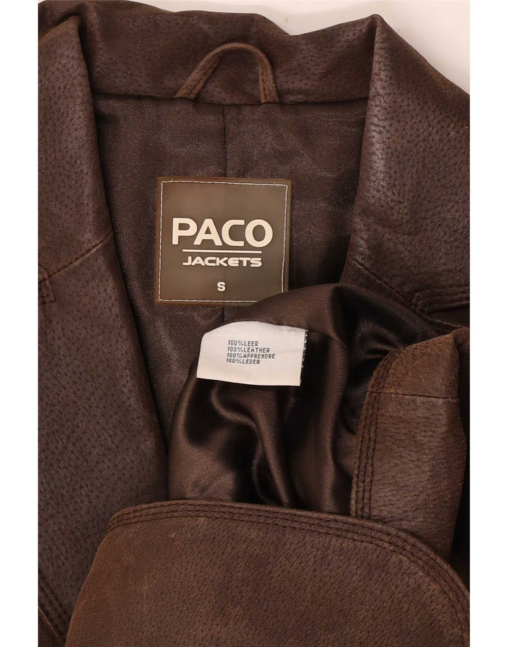 Paco Dame 2 Knaps Læder Blazer Jakke UK 10 Lille Brun