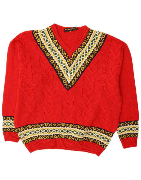 Vintage herre V-hals sweater XL Red Fair Isle Wool