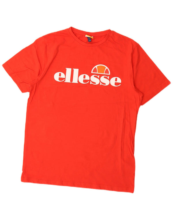 Ellesse Dame Grafisk T-Shirt Top UK 12 Medium Rød Bomuld