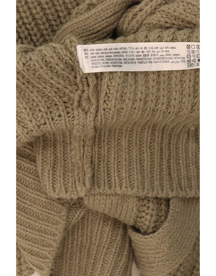Zara Womens Oversized Crop Wrap Cardigan Sweater UK 14 Medium Khaki Acryl