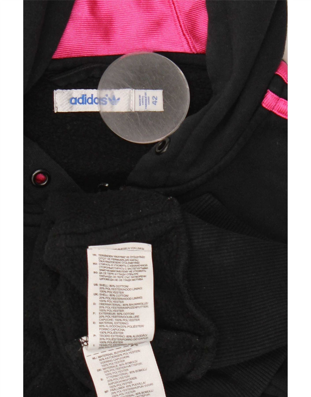 Adidas Dame Grafisk Hættetrøje Sweater EU 42 Medium Sort Bomuld