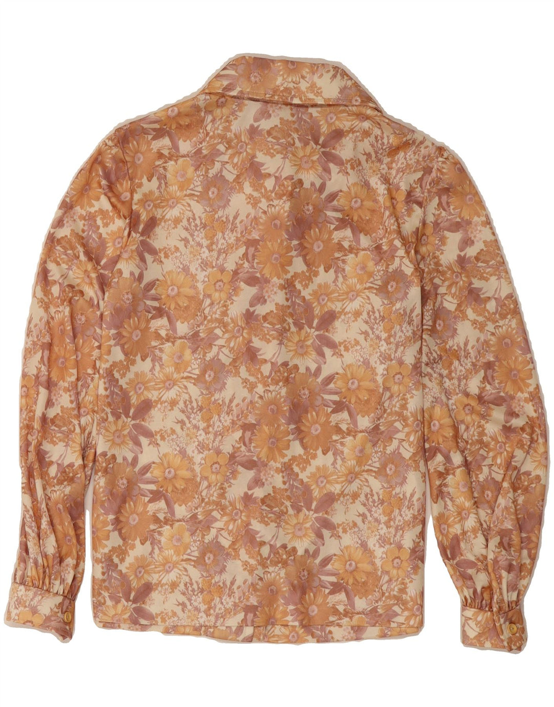 VINTAGE Womens Shirt Blouse UK 12 Medium Beige Floral Vintage Vintage and Second-Hand Vintage from Messina Hembry 
