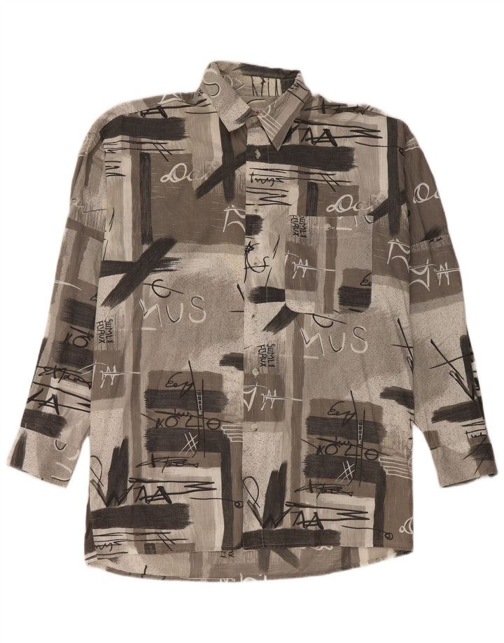 Vintage herre grafisk skjorte, stor grå patchwork