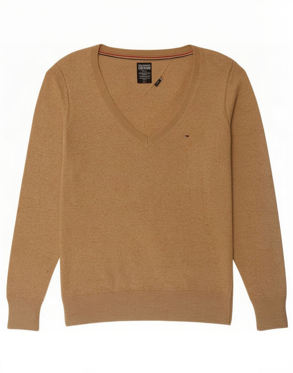 Tommy Hilfiger Dame V-hals sweater UK 14 Medium Beige Bomuld