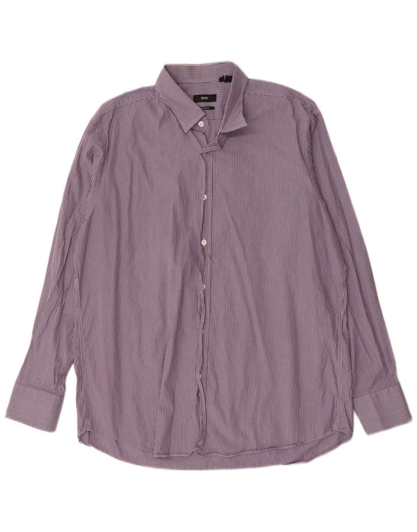 Hugo Boss Herre Regular Fit skjorte Størrelse 17 1/2 XL Lilla Pinstripe
