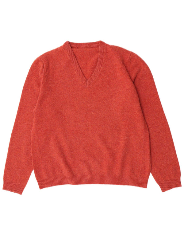Vintage Dame V-hals sweater UK 12 Medium Pink Merino Uld