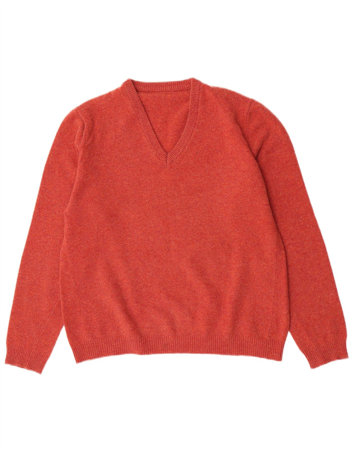 Vintage Dame V-hals sweater UK 12 Medium Pink Merino Uld