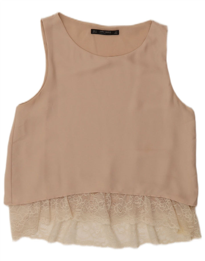 Zara Dame ærmeløs bluse Top UK 10 Small Beige