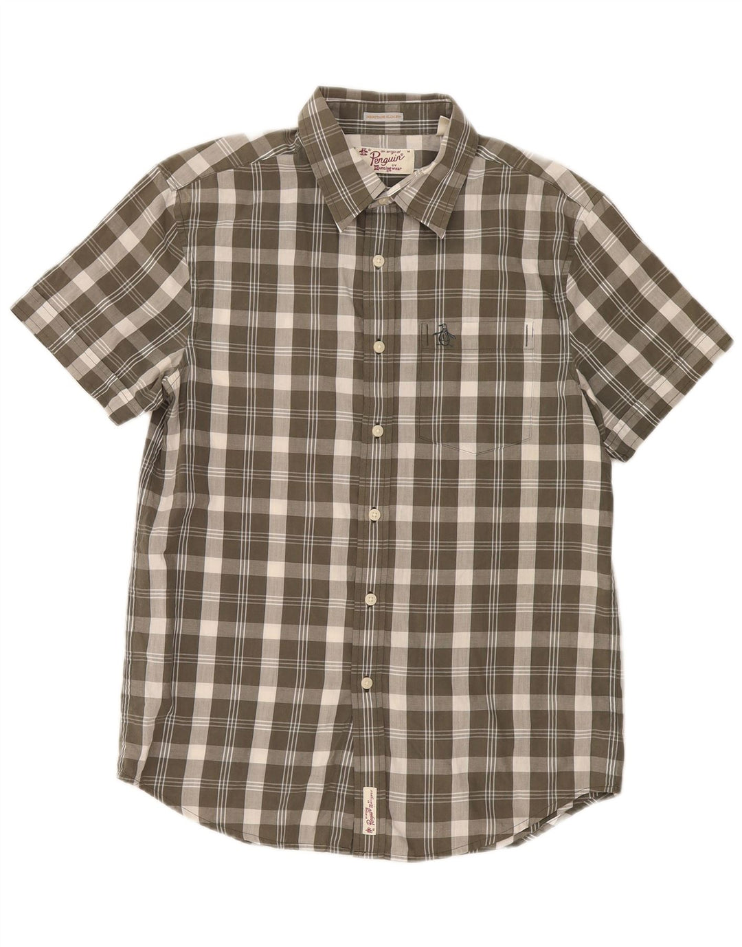 Penguin Heritage Kortærmet Slim Fit Skjorte Medium Khaki Ternet bomuld