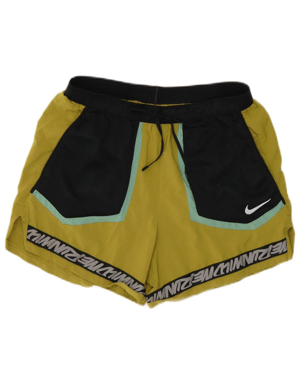 Nike Womens Dri Fit Graphic Swimming Shorts UK 14 Medium Green Colourblock