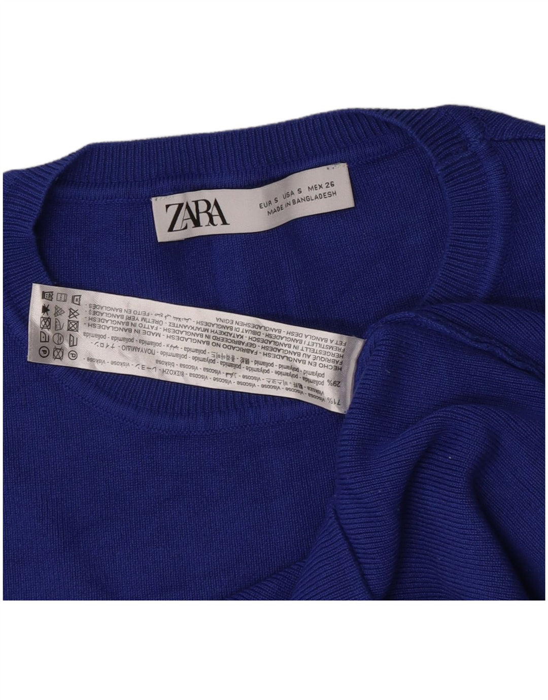 Zara Womens Crop Top Langærmet UK 8 Small Blue Viscose