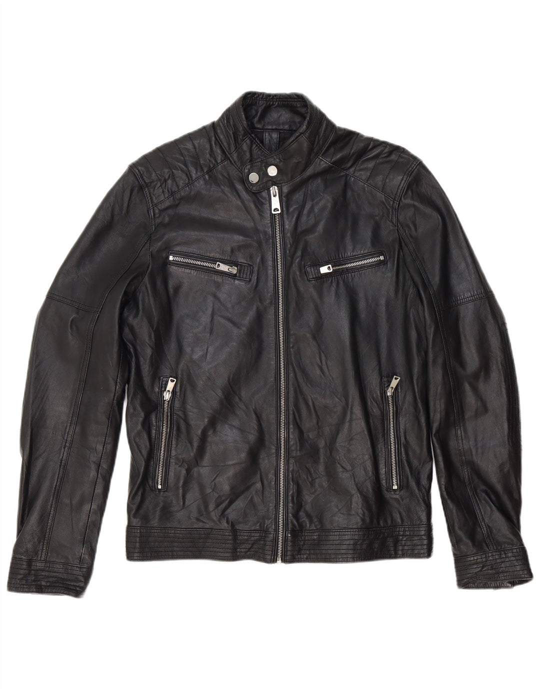 Conbipel Dame Læder Biker Jacket IT 46 Stor Sort Læder