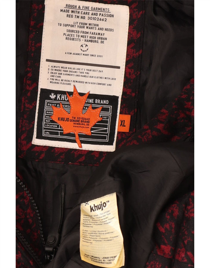 KHUJO Polstret frakke med hætte til kvinder UK 18 XL Rød Houndstooth Polyester