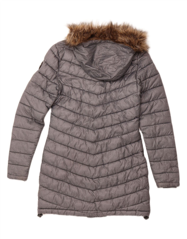 SUPERDRY Womens Hooded Padded Coat UK 10 Small Grey Polyester