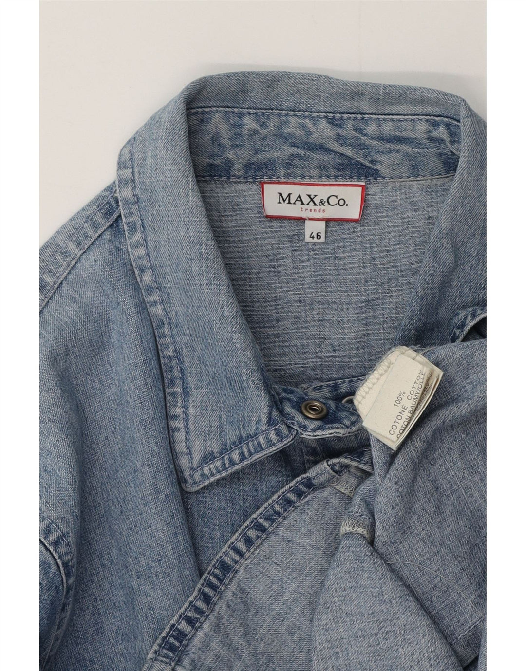 MAX & CO. Dame 3/4-ærmet denimskjorte IT 46 Stor blå bomuld