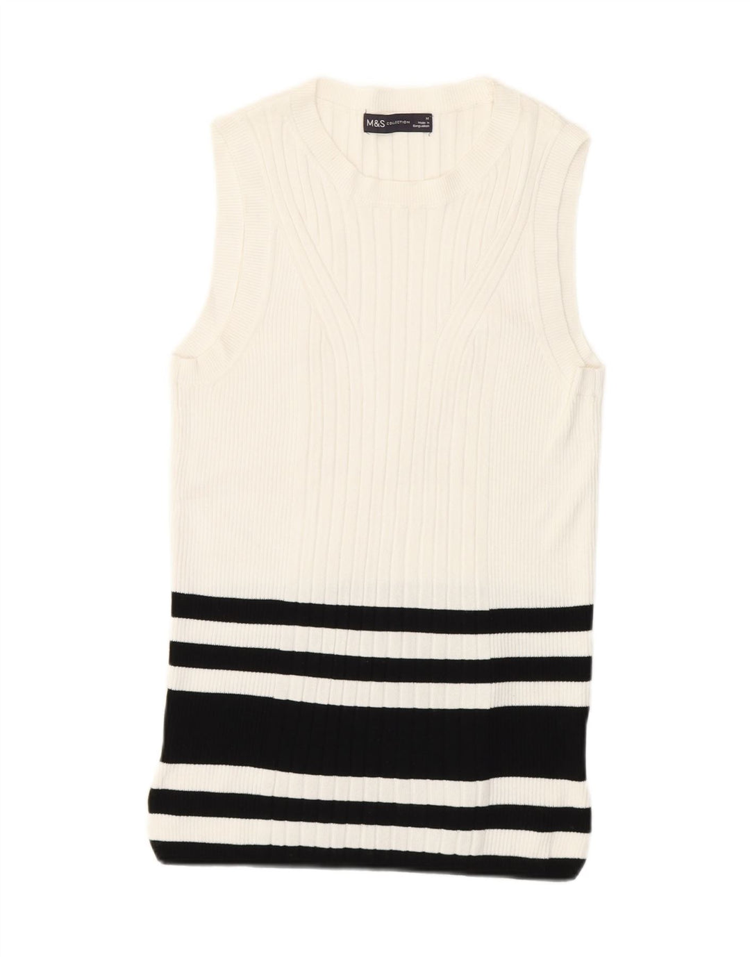 Marks & Spencer Damevest Tank Top UK 12 Medium White Striped Viscose