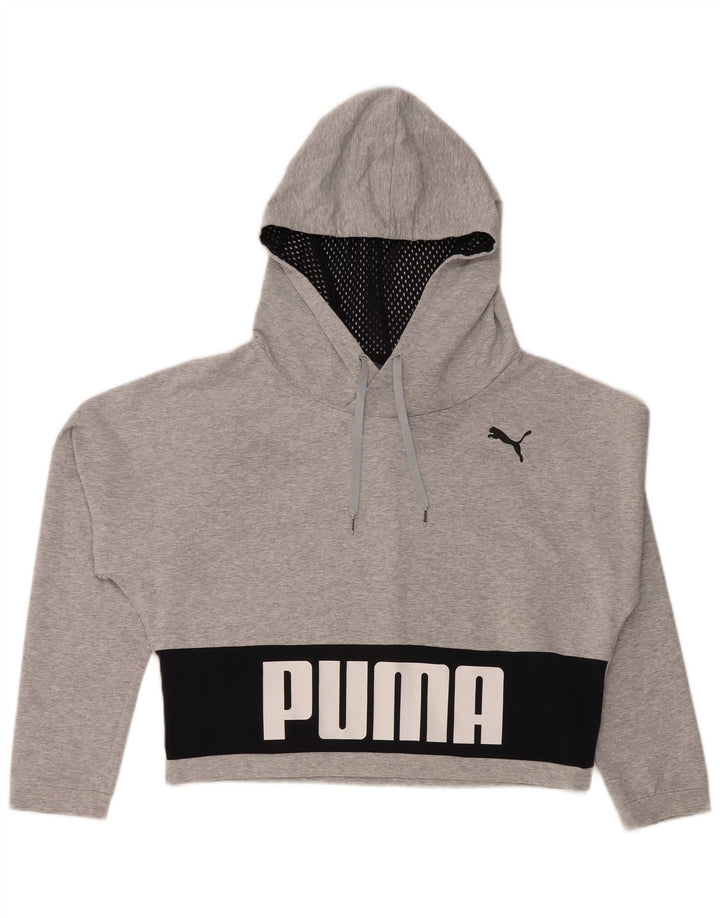 PUMA Oversized Crop hættetrøjetrøje til kvinder UK 12 Medium Grey Colourblock