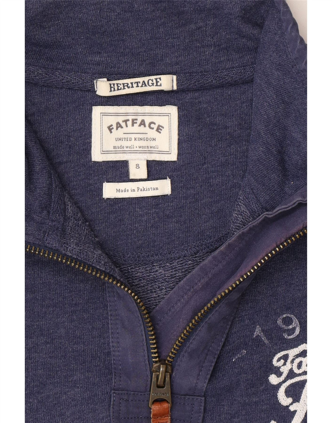 FAT FACE Womens Heritage Zip Neck Sweatshirt Jumper UK 8 Small Navy Blue Vintage Fat Face and Second-Hand Fat Face from Messina Hembry 