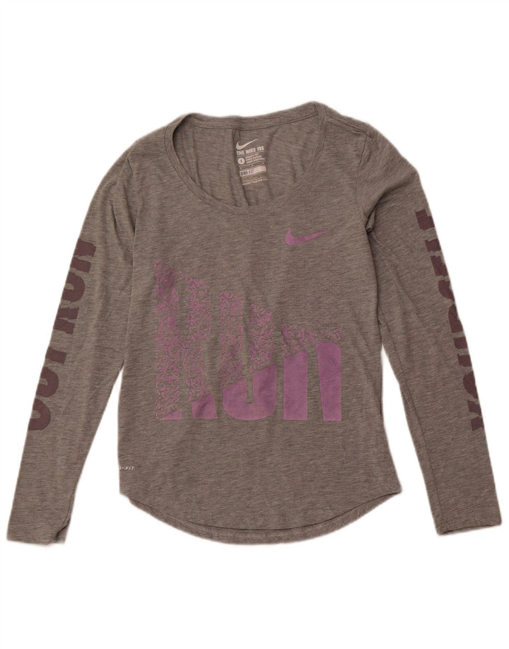 NIKE grafisk top langærmet til kvinder UK 10 Lille grå polyester