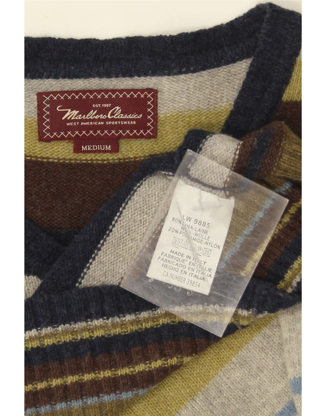 Marlboro Classics Herre V-hals sweater Medium Flerfarvet Stribet