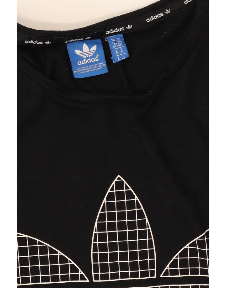 ADIDAS Womens Oversized Graphic T-Shirt Top UK 10 Small  Black Polyester Vintage Adidas and Second-Hand Adidas from Messina Hembry 