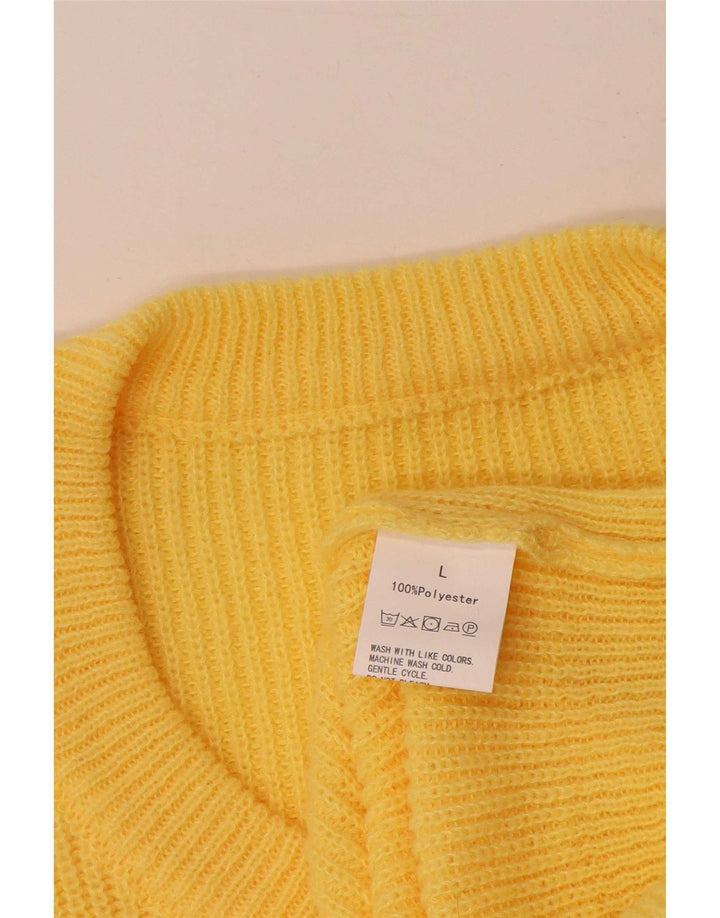 Vintage Dame V-hals sweater UK 16 Stor Gul Polyester