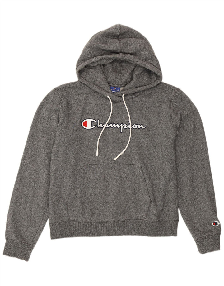 Champion Graphic Hoodie Jumper UK 12 Medium Grey Flecked