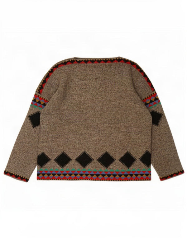 Jungle Kenzo Dame Boat Neck Jumper Sweater Størrelse 3 Medium Brun Geometrisk